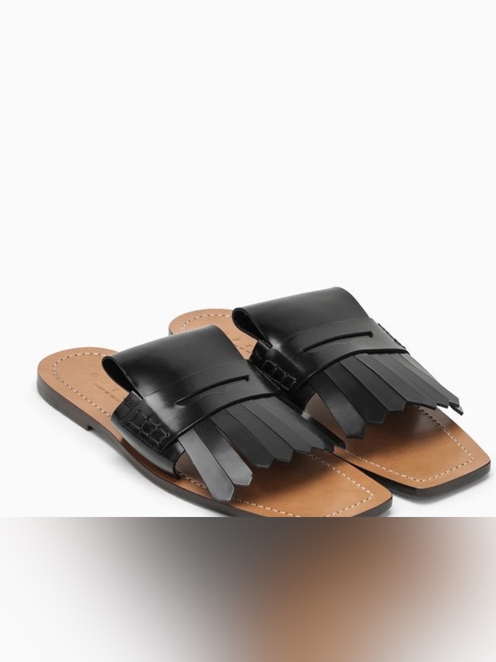 Marni Black Leather Fringe Slide Mules